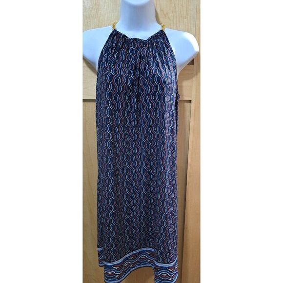 Michael Kors Multicolor Sea Coral Sleeveless Halter Dress With Gold Chain Straps - Picture 3 of 7